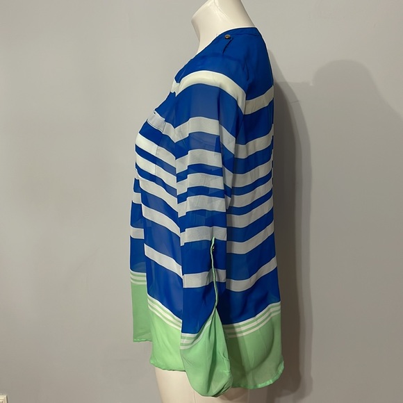 Apt 9 Lightweight Striped Blouse Blue White Green - Picture 5 of 8